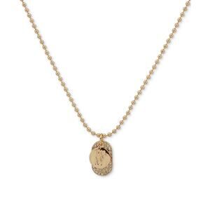 DKNY Gold-Tone Crystal & Logo Charm Dog Tag Pendant Necklace, 16" NEW*